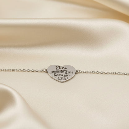 Bracciale placchetta cuore nascita silver PERSONALIZZABILE