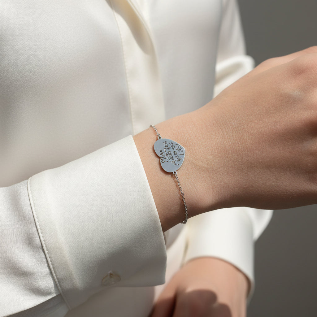 Bracciale placchetta cuore nascita silver PERSONALIZZABILE