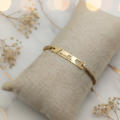 Bracciale placchetta con cuore traforato oro PERSONALIZZABILE