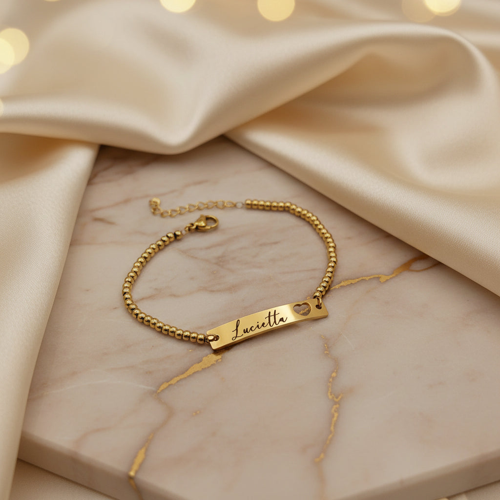 Bracciale placchetta con cuore traforato oro PERSONALIZZABILE
