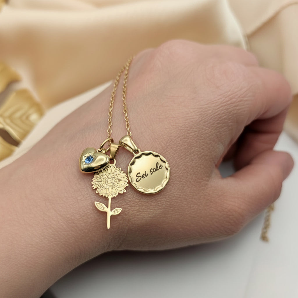 Ciondolo tondo soleil gold PERSONALIZZABILE