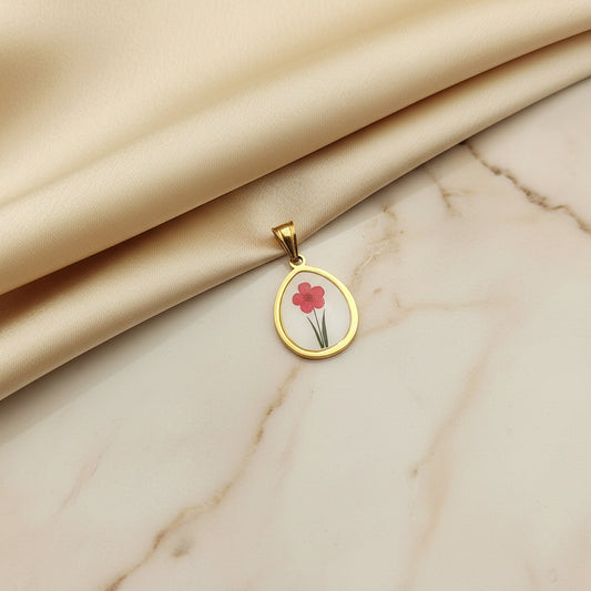 Ciondolo fiore magenta incisione retro PERSONALIZZABILE
