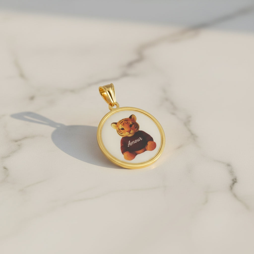 Ciondolo tigro amour incisione retro PERSONALIZZABILE