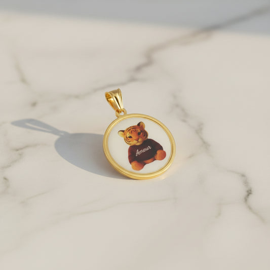 Ciondolo tigro amour incisione retro PERSONALIZZABILE
