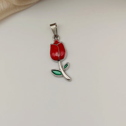 Ciondolo tulipano rosso argento