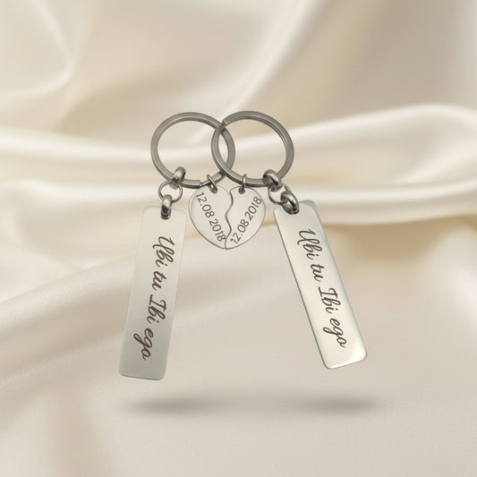 Coppia portachiavi targhetta con cuore spezzato PERSONALIZZABILE