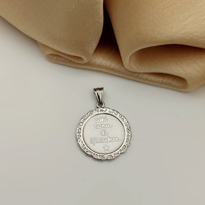 Ciondolo tondo intarsiato abbi cura di splendere silver
