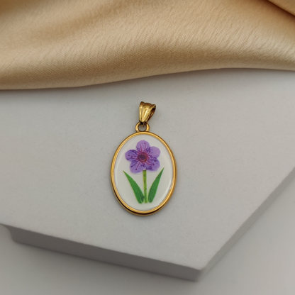 Ciondolo ovale fiore viole