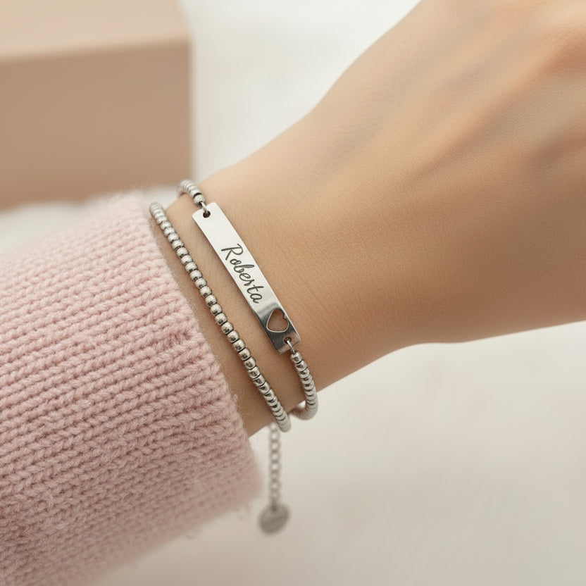 Bracciale placchetta con cuore traforato silver PERSONALIZZABILE