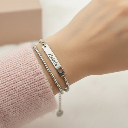 Bracciale placchetta con cuore traforato silver PERSONALIZZABILE