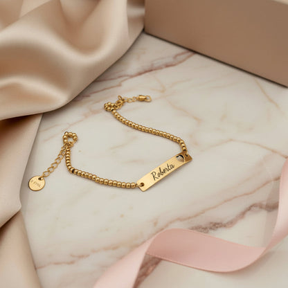 Bracciale placchetta con cuore traforato oro PERSONALIZZABILE