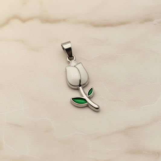 Ciondolo tulipano bianco argento