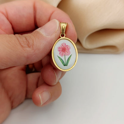 Ciondolo ovale fiore rosa