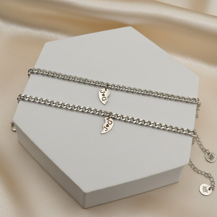 Coppia bracciale grumetta cuore spezzato PERSONALIZZABILE