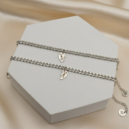 Coppia bracciale grumetta cuore spezzato PERSONALIZZABILE