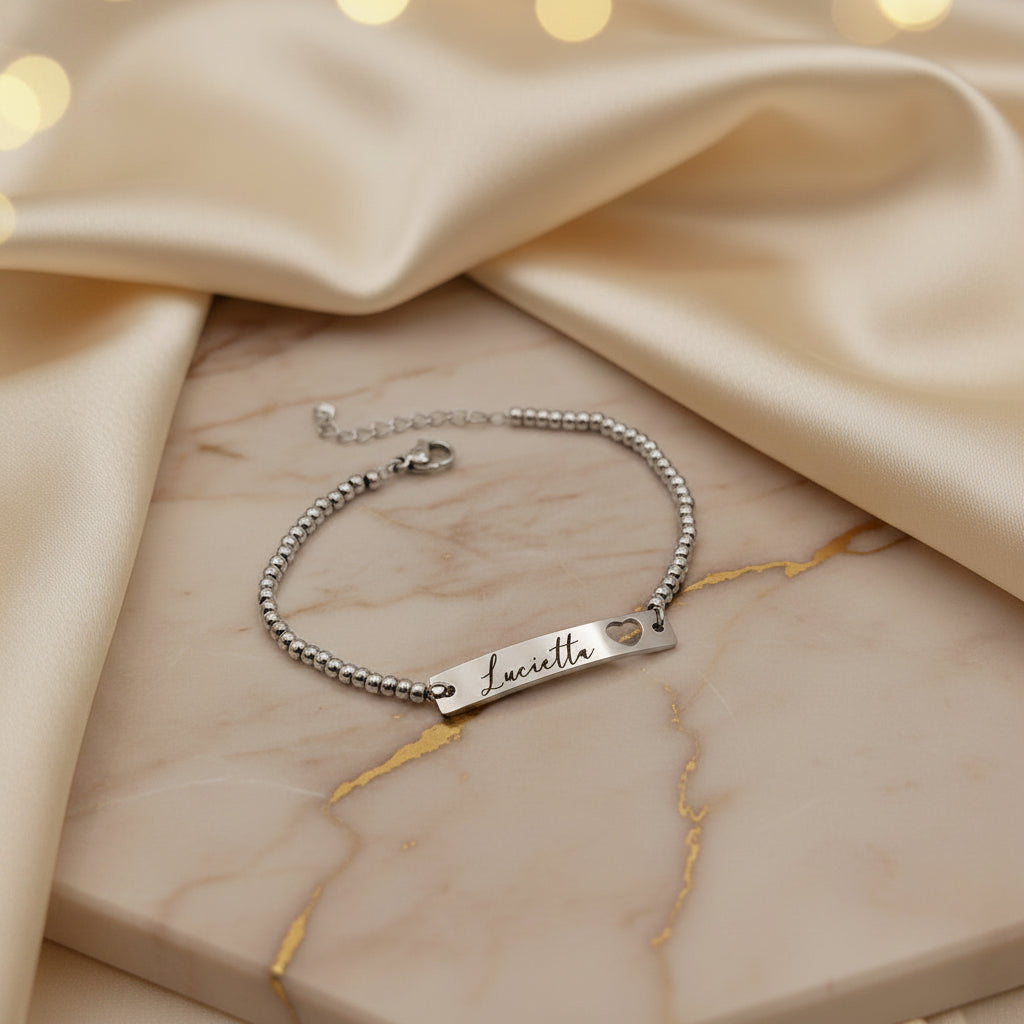 Bracciale placchetta con cuore traforato silver PERSONALIZZABILE