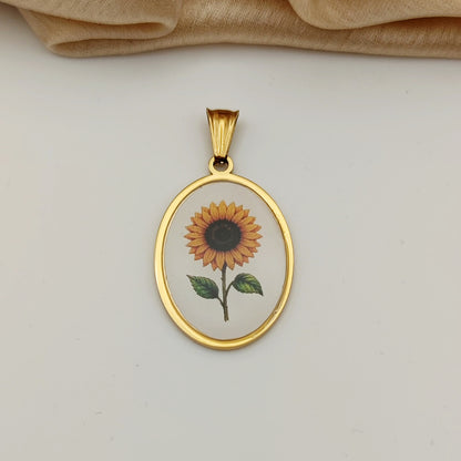 Ciondolo cornice ovale girasole