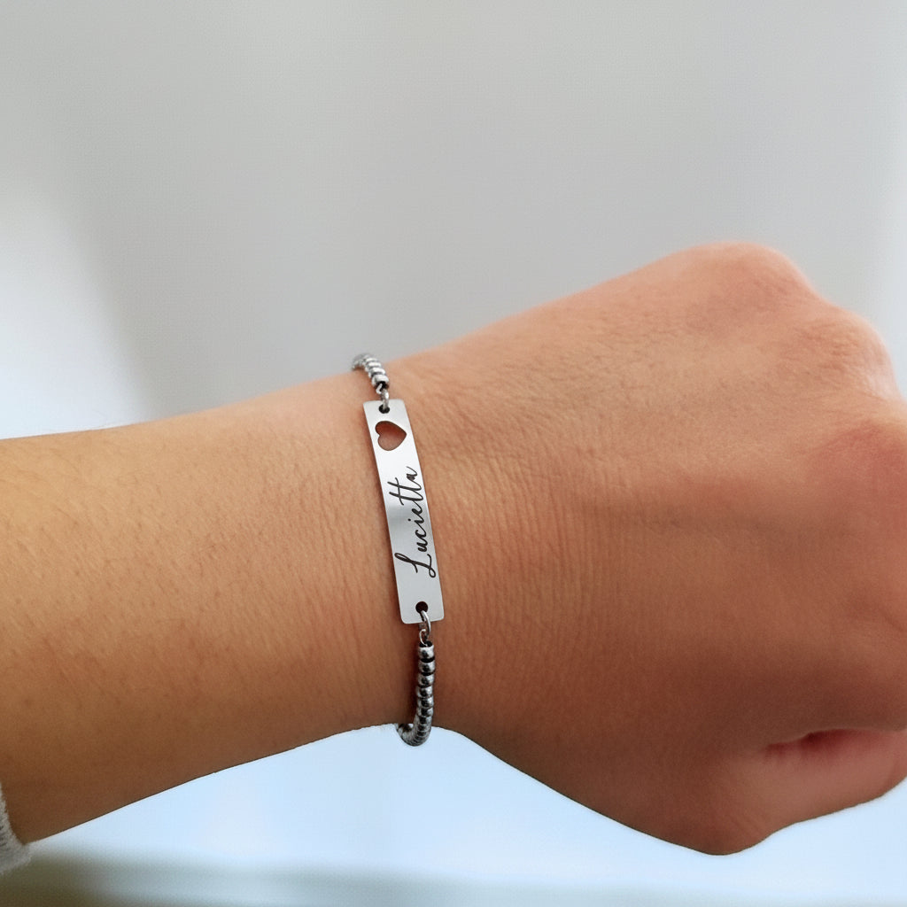Bracciale placchetta con cuore traforato silver PERSONALIZZABILE