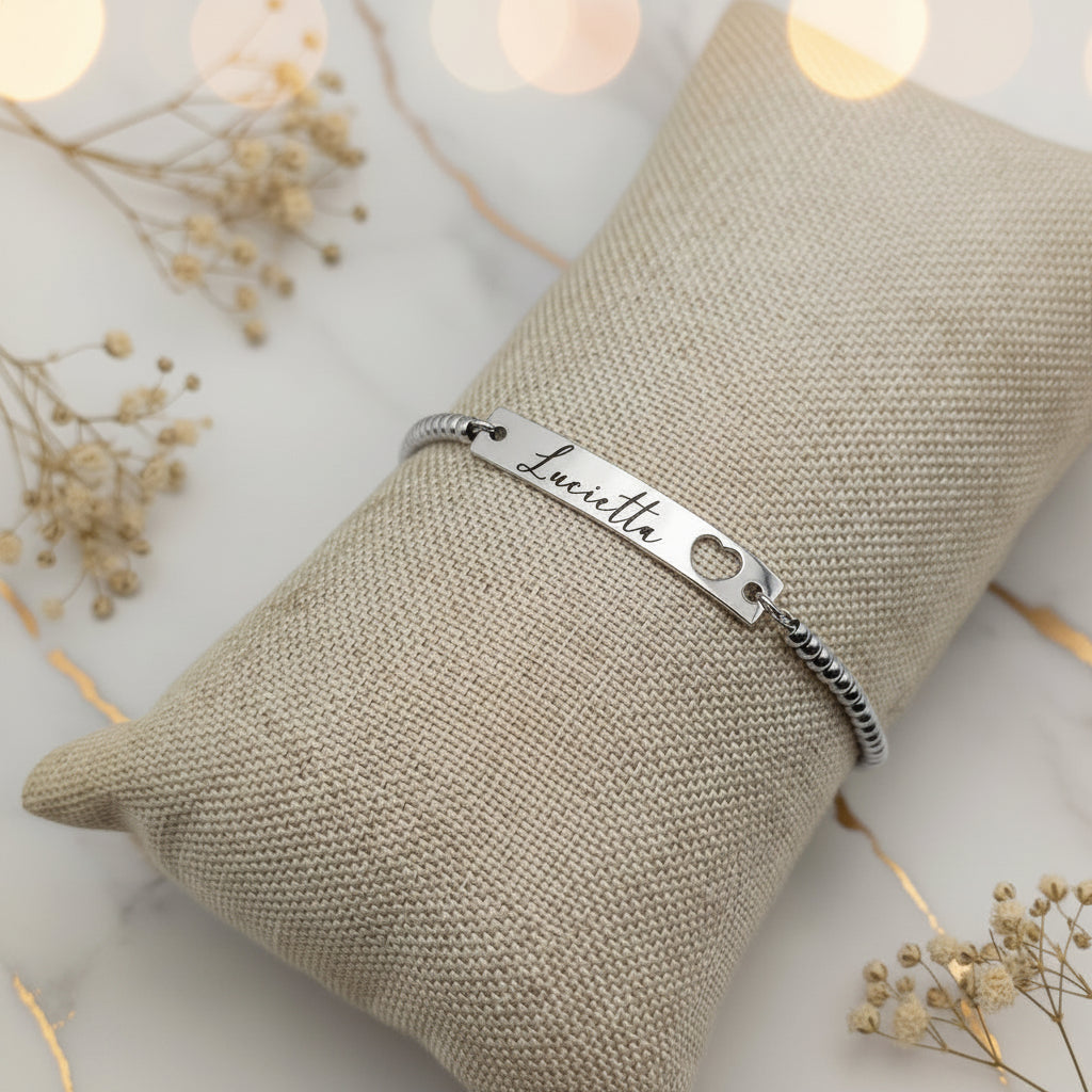 Bracciale placchetta con cuore traforato silver PERSONALIZZABILE