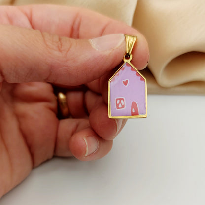 Ciondolo casetta rosa e rossa