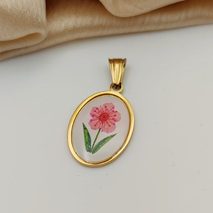 Ciondolo ovale fiore rosa