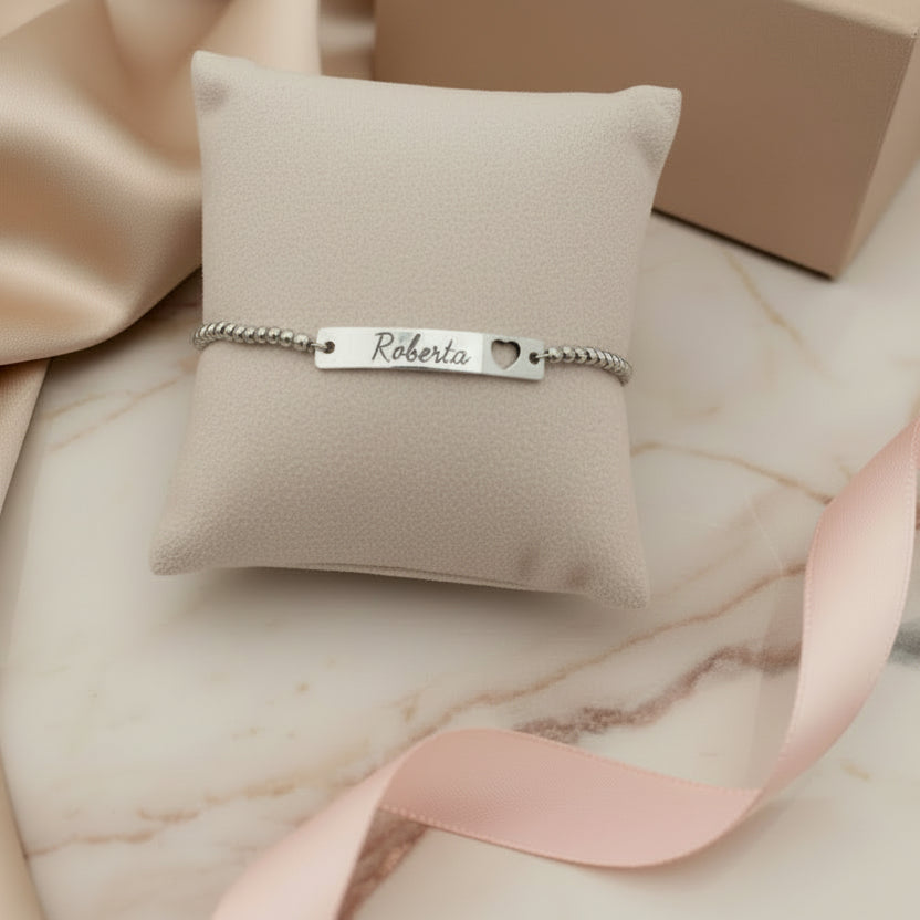 Bracciale placchetta con cuore traforato silver PERSONALIZZABILE