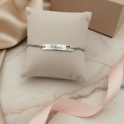Bracciale placchetta con cuore traforato silver PERSONALIZZABILE