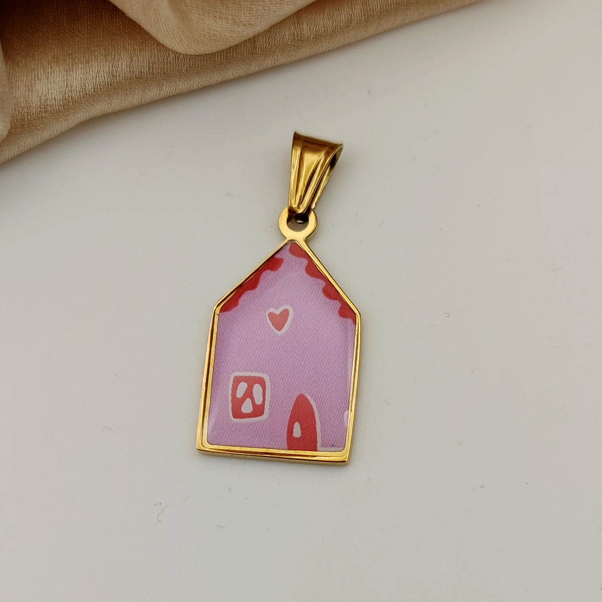 Ciondolo casetta rosa e rossa