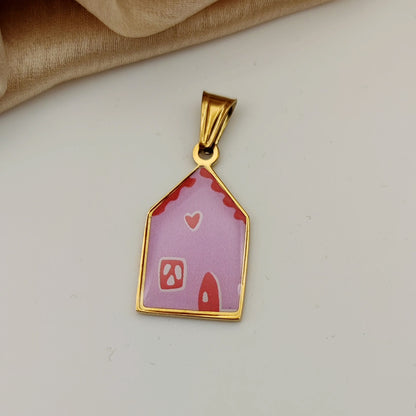 Ciondolo casetta rosa e rossa